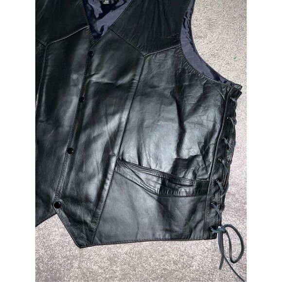 Men’s Motorcycle Leather Vest Painted/Lace Sides size 56 3X - Picture 3 of 12